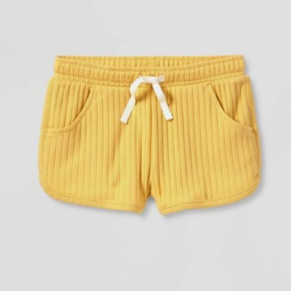 Cat & Jack Girls Yellow Ribbed Knit Shorts Drawstring Size Large (10/12)